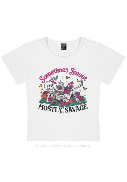 Halloween Mostly Savage Y2K Baby Tee Cherrykitten