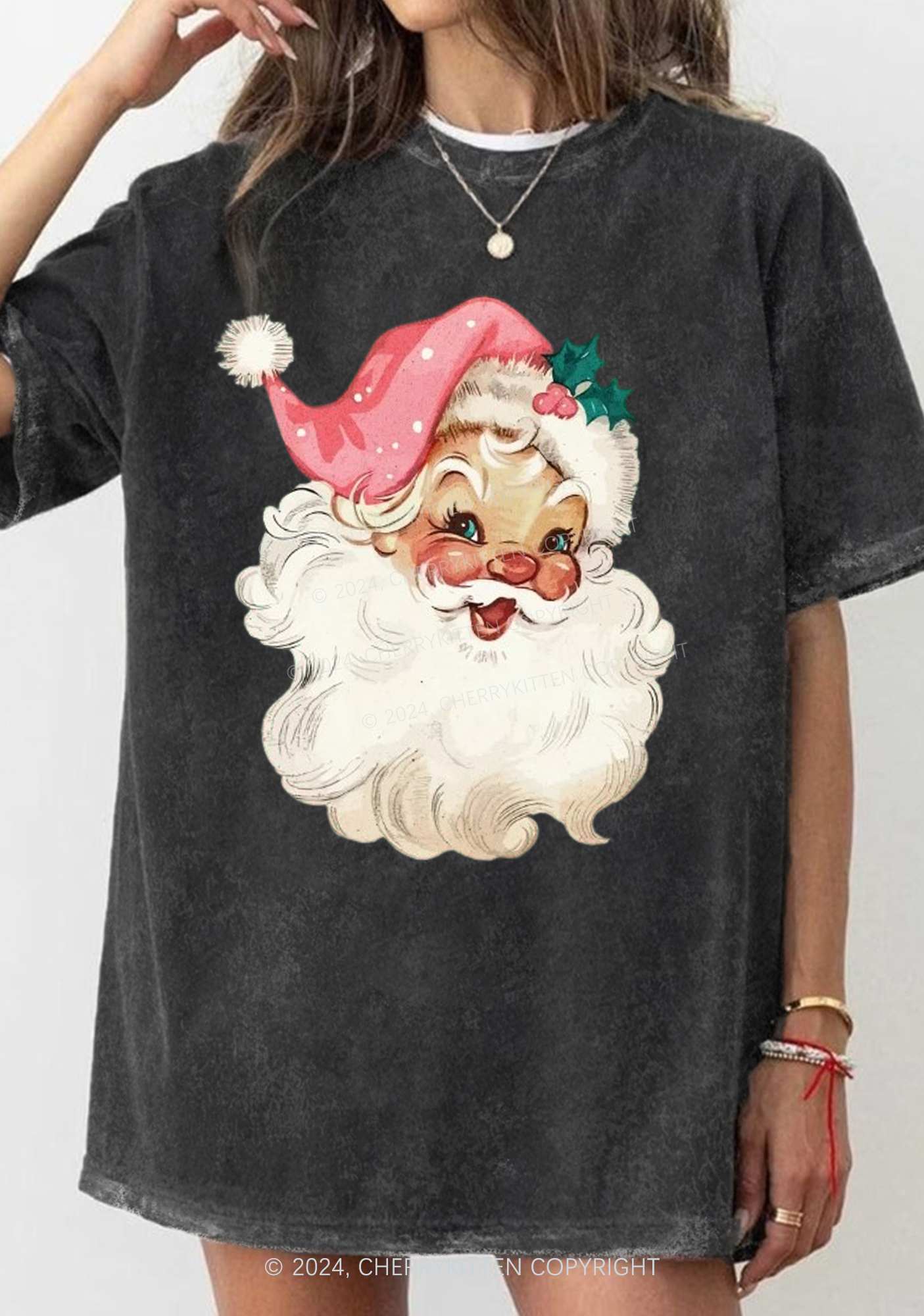 Christmas Pink Santa Y2K Washed Tee Cherrykitten