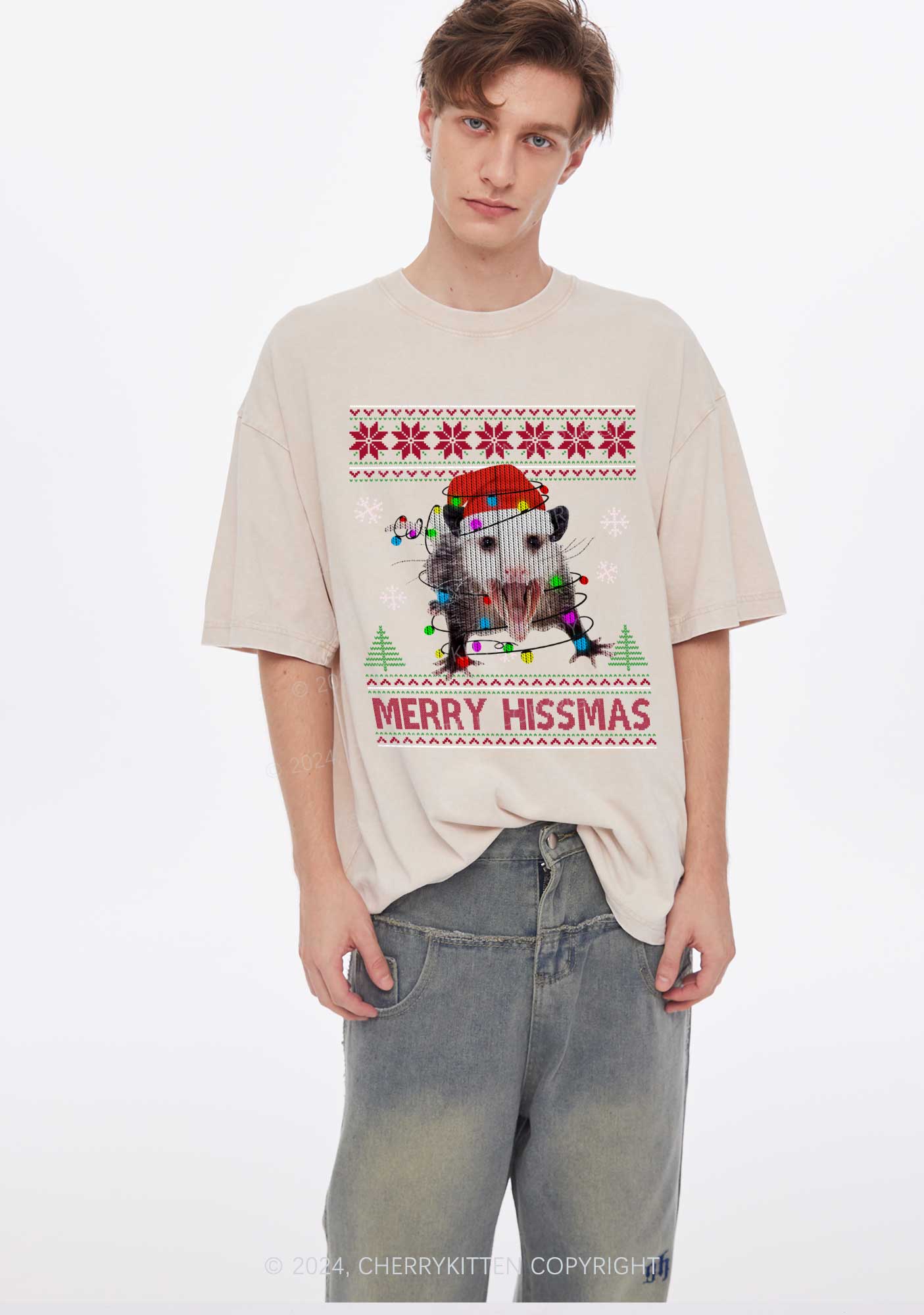 Christmas Merry Hissmas Y2K Washed Tee Cherrykitten