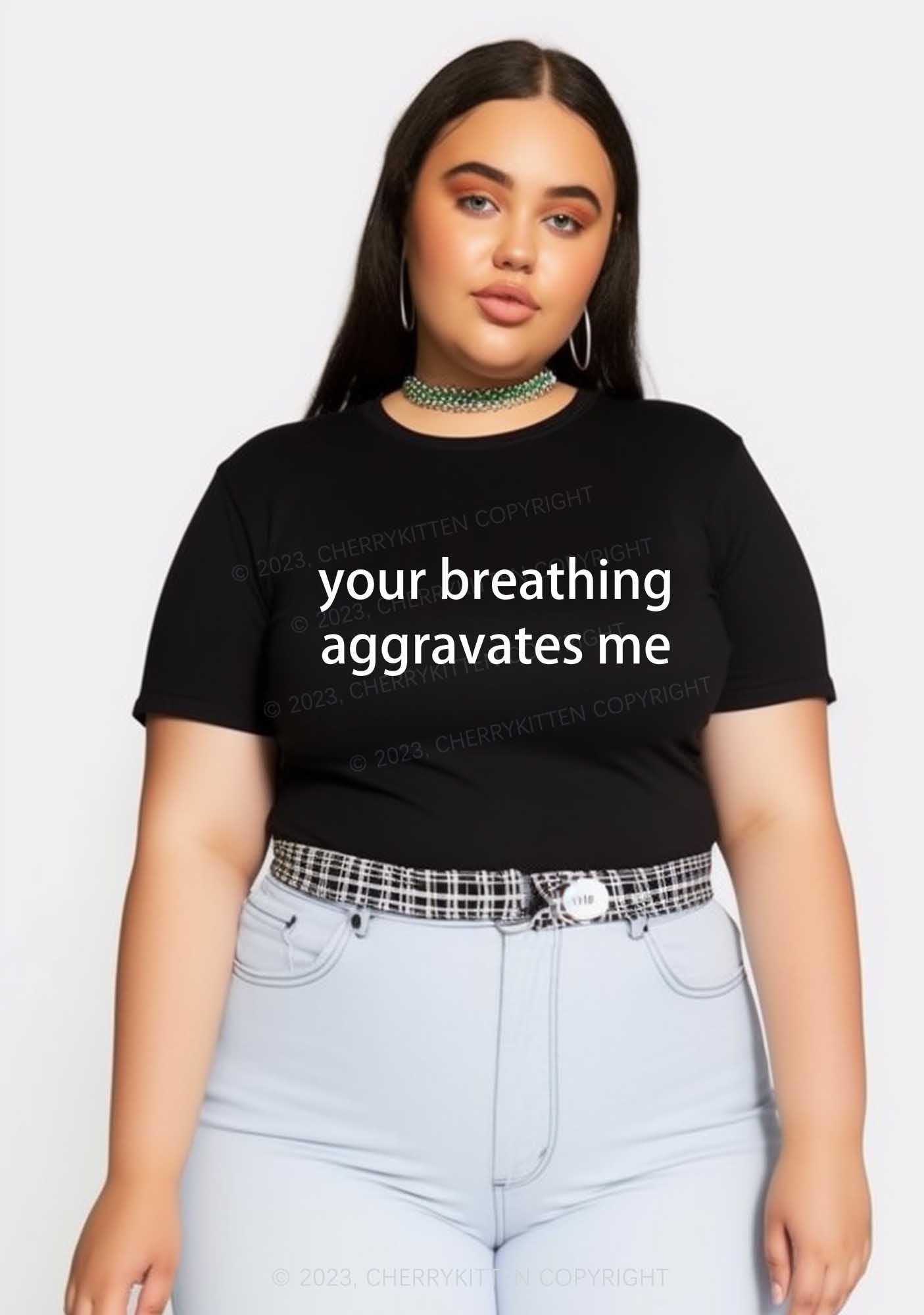 Curvy Your Breathing Aggravates Me Y2K Baby Tee Cherrykitten