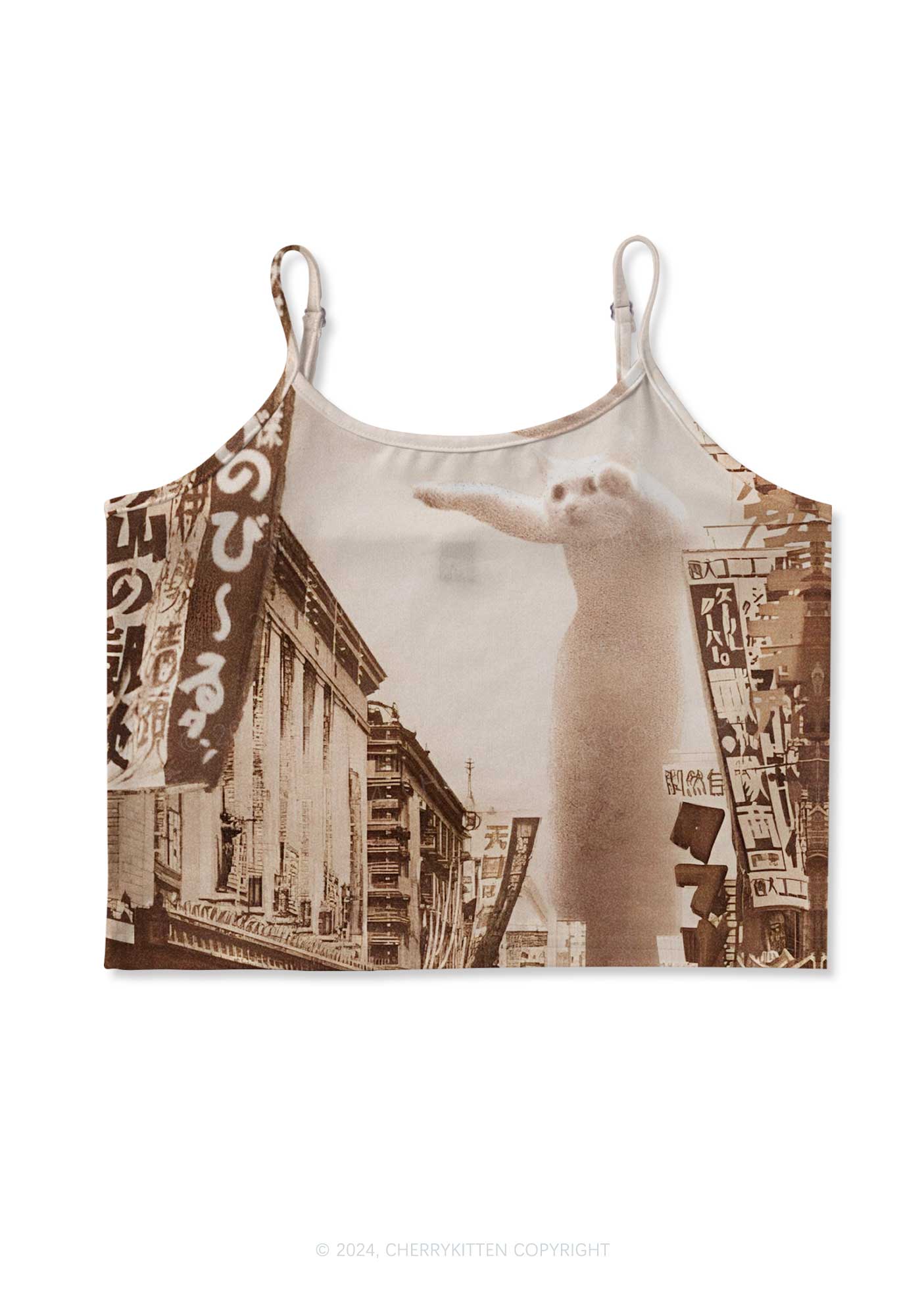 Ghost Cat Y2K Print Cami Crop Top Cherrykitten