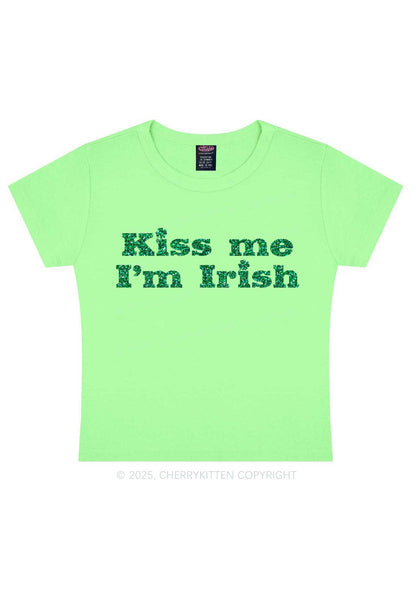 Glitter Kiss Me St Patricks Y2K Baby Tee Cherrykitten