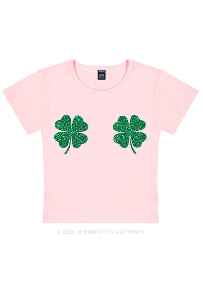 Glitter Four Leaf Clover St Patricks Y2K Baby Tee Cherrykitten