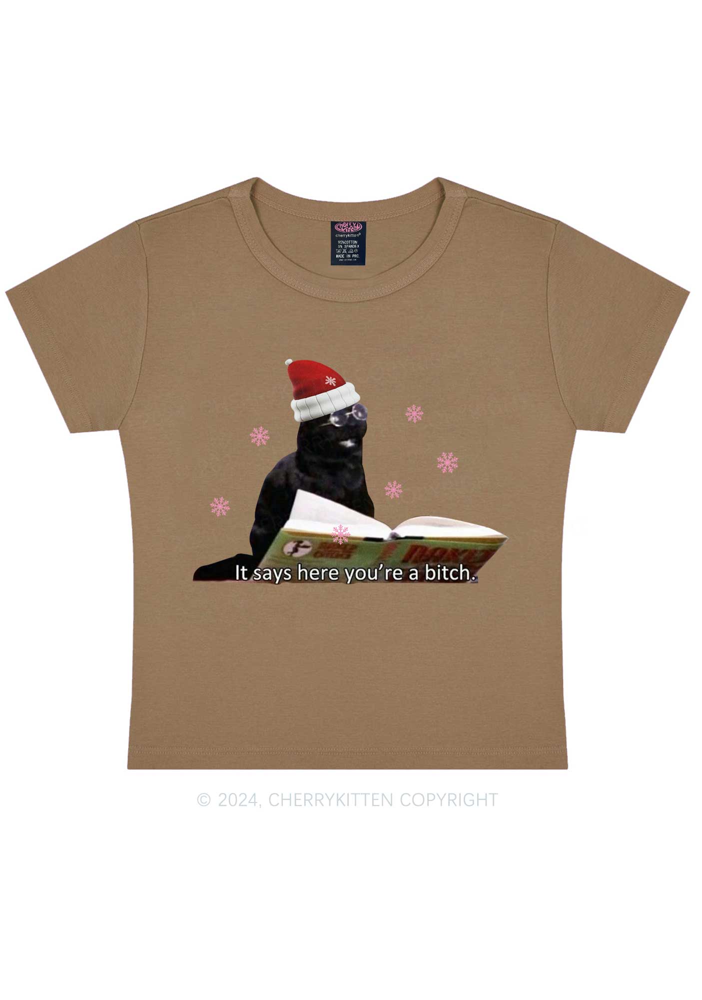 Christmas Cat Bxxch Y2K Baby Tee Cherrykitten