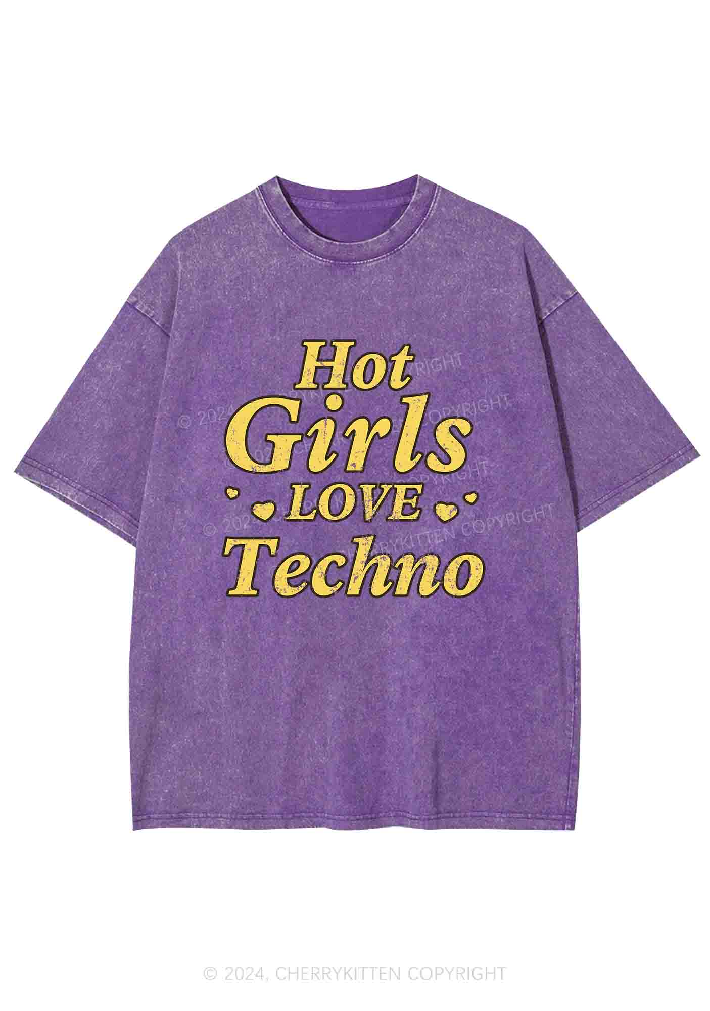 Hot Girls Love Techno Y2K Washed Tee Cherrykitten