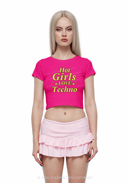 Hot Girls Love Techno Y2K Baby Tee Cherrykitten