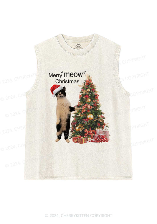 Merry Meow Christmas Y2K Washed Tank Cherrykitten