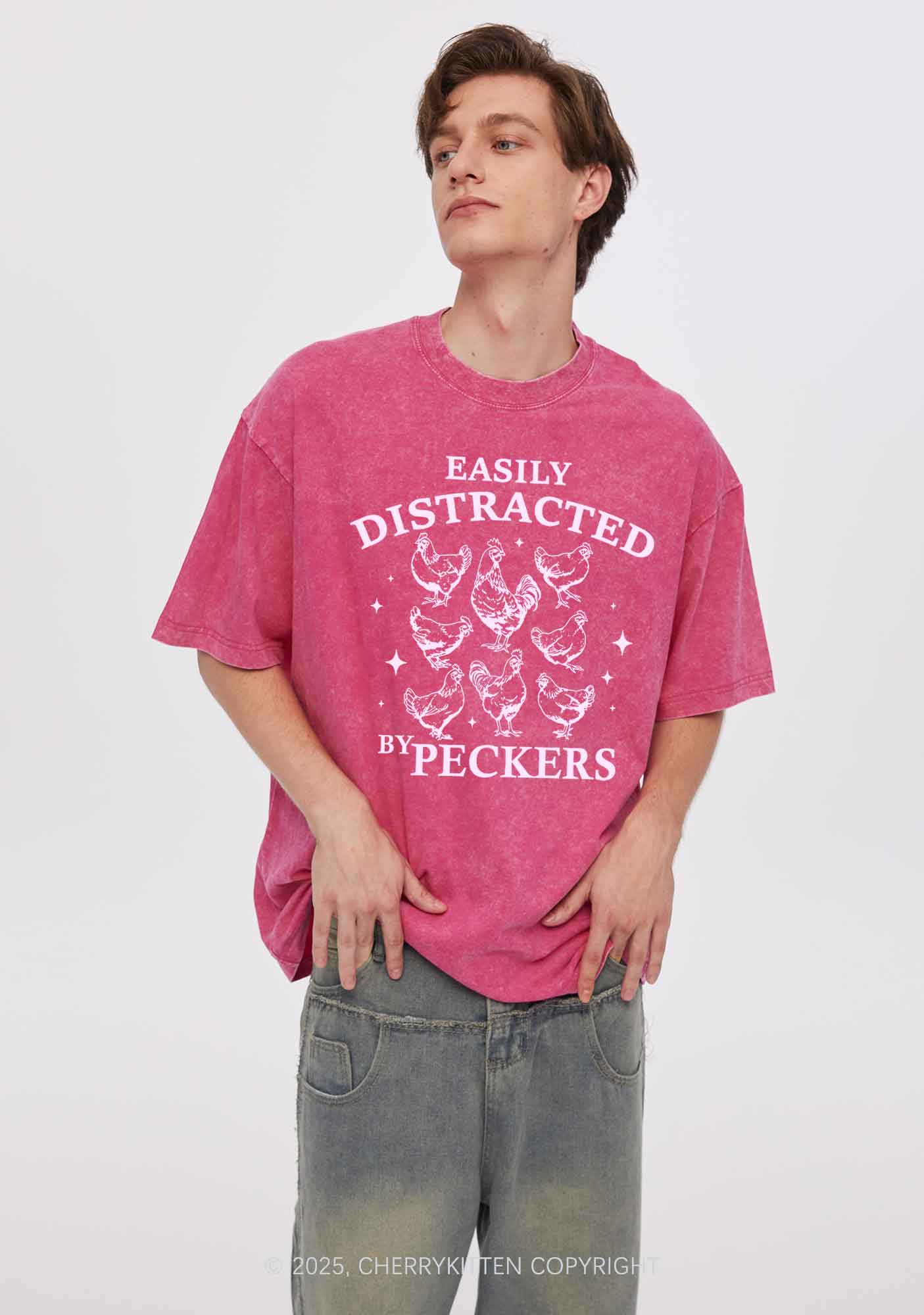 Easily Distracted By Peckers Y2K Washed Tee Cherrykitten