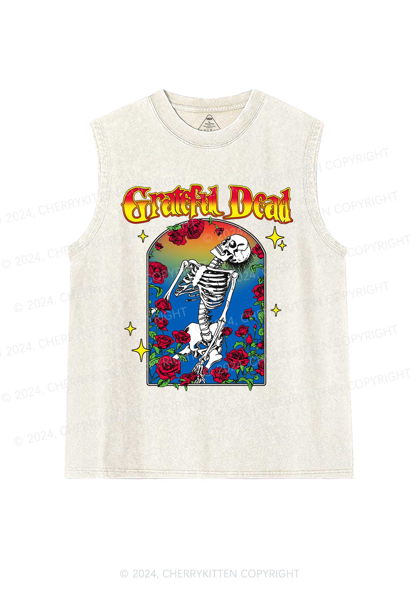 Halloween Skeleton Rose Y2K Washed Tank Cherrykitten