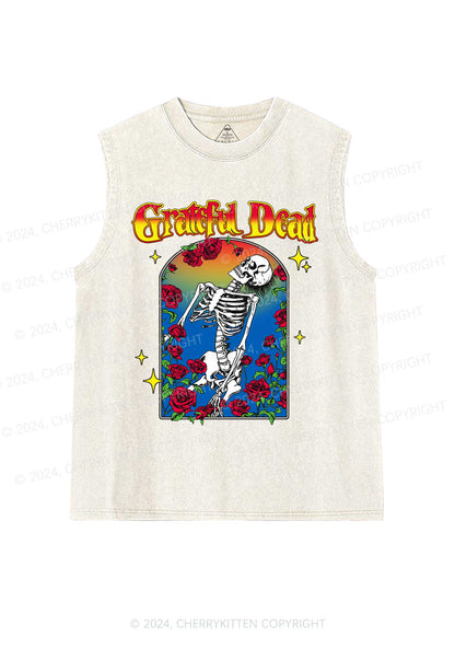 Halloween Skeleton Rose Y2K Washed Tank Cherrykitten