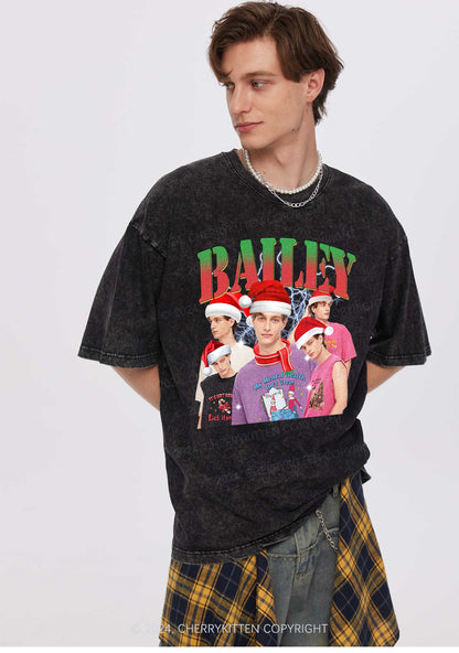 Christmas Custom Portrait Y2K Washed Tee Cherrykitten