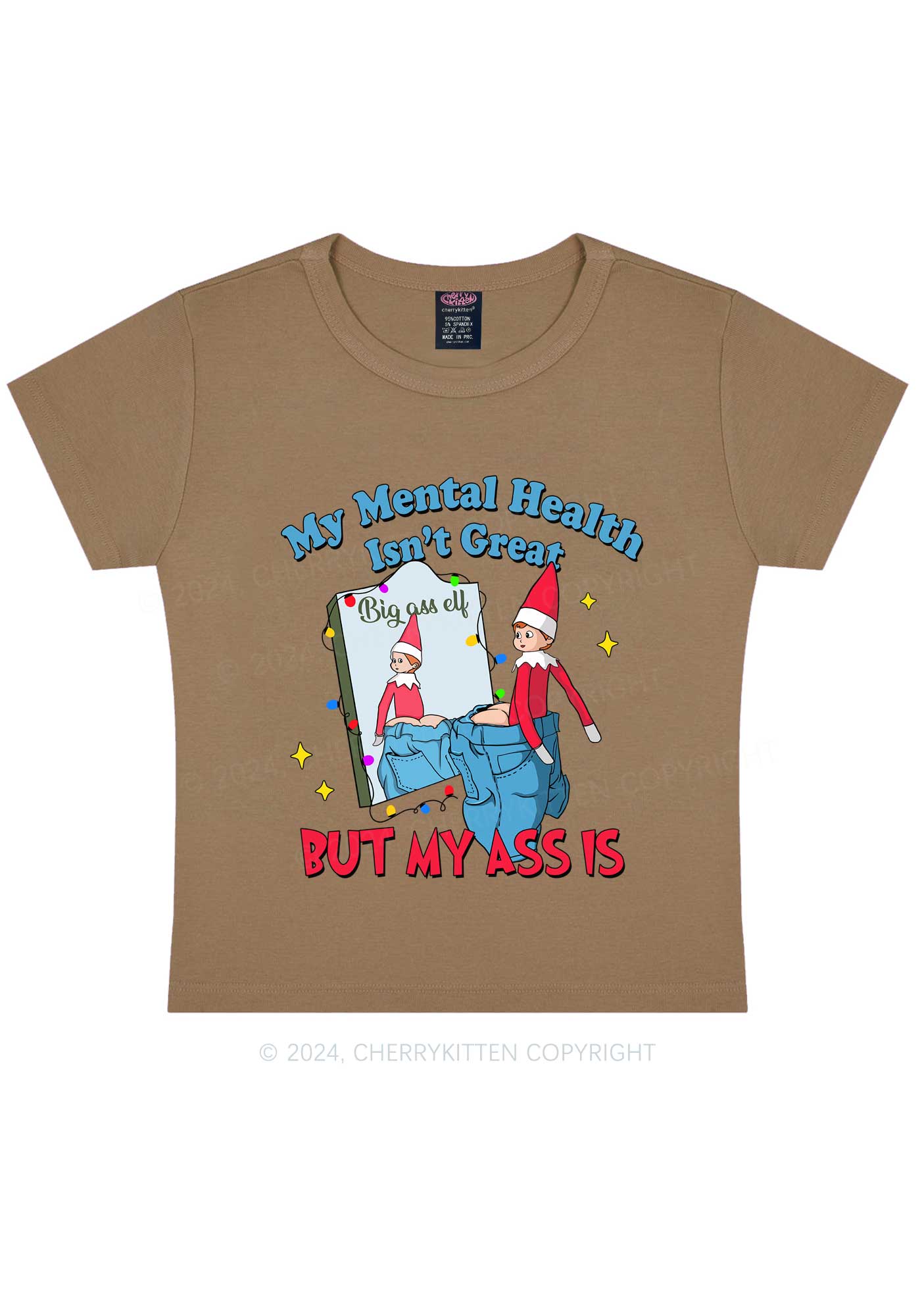 Christmas Big Axx Elf Y2K Baby Tee Cherrykitten