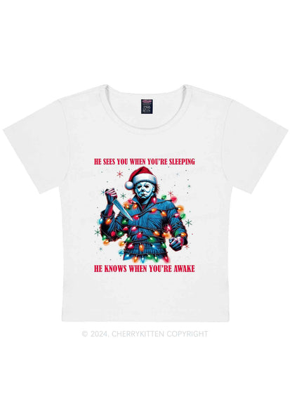 Christmas He Sees You Y2K Baby Tee Cherrykitten