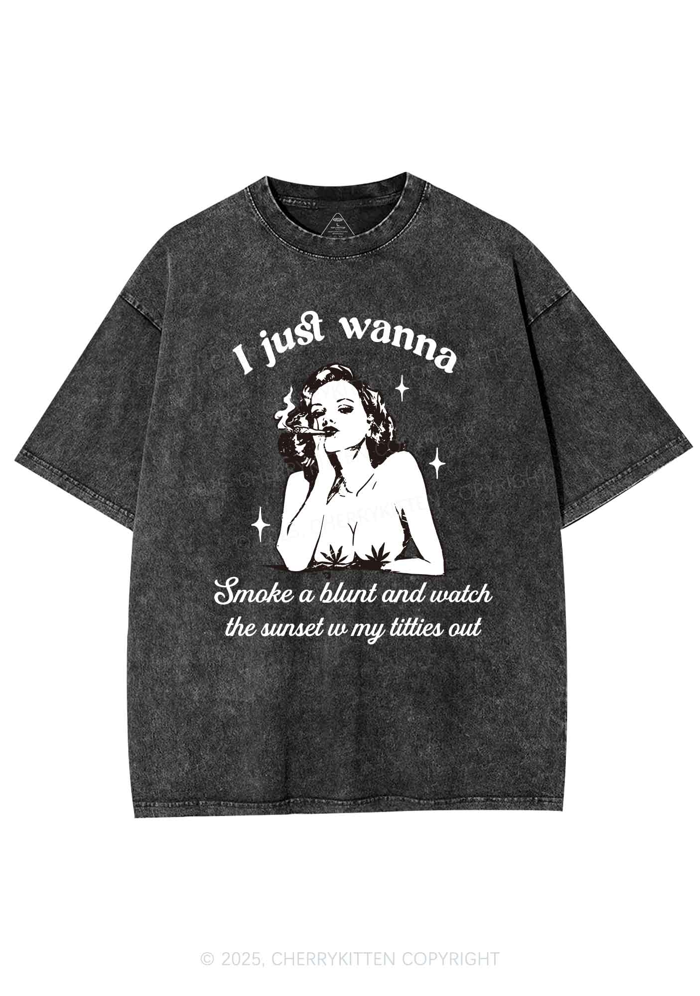 Just Wanna Smoke A Blunt Y2K Washed Tee Cherrykitten