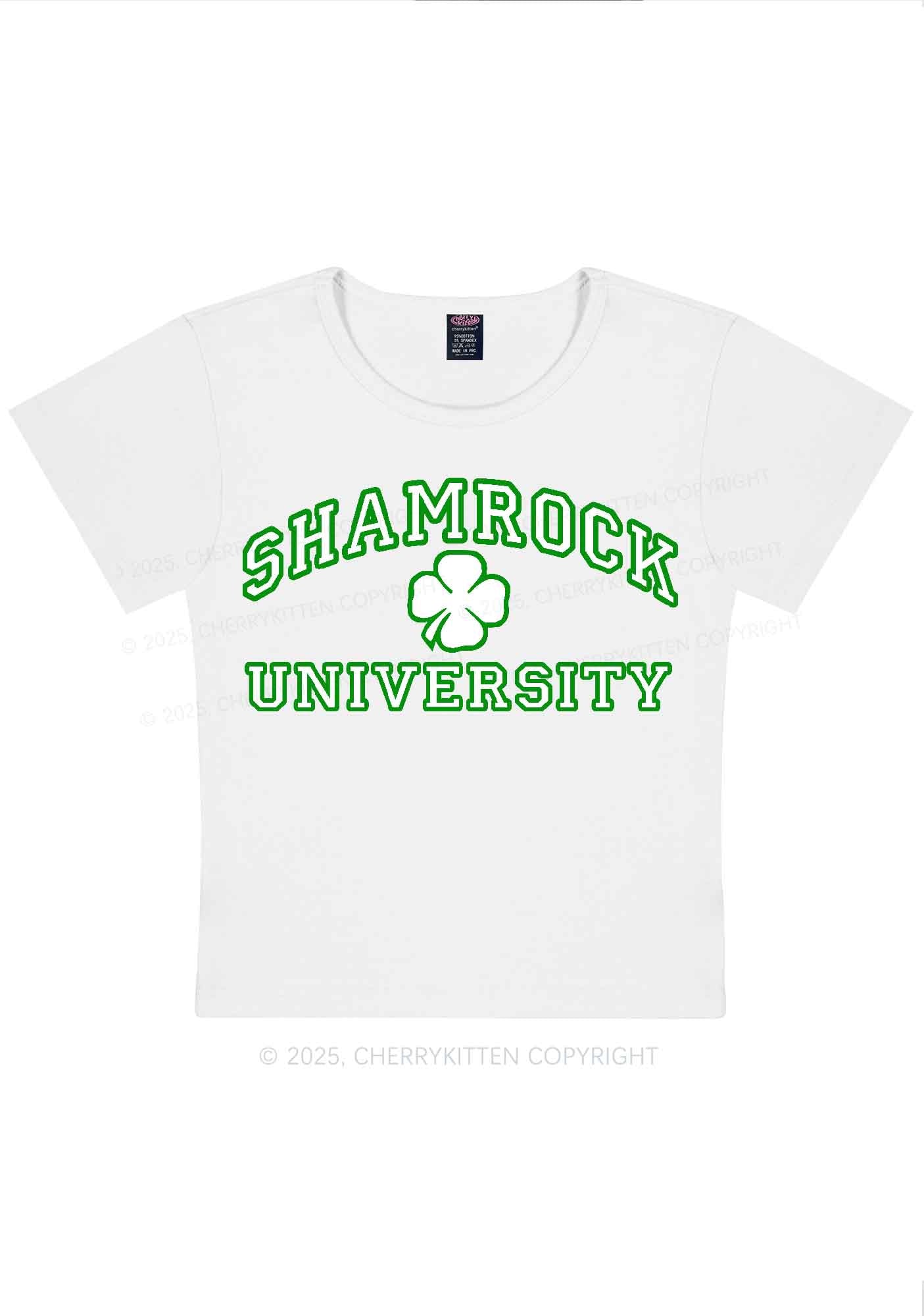 Shamrock University St Patricks Y2K Baby Tee Cherrykitten