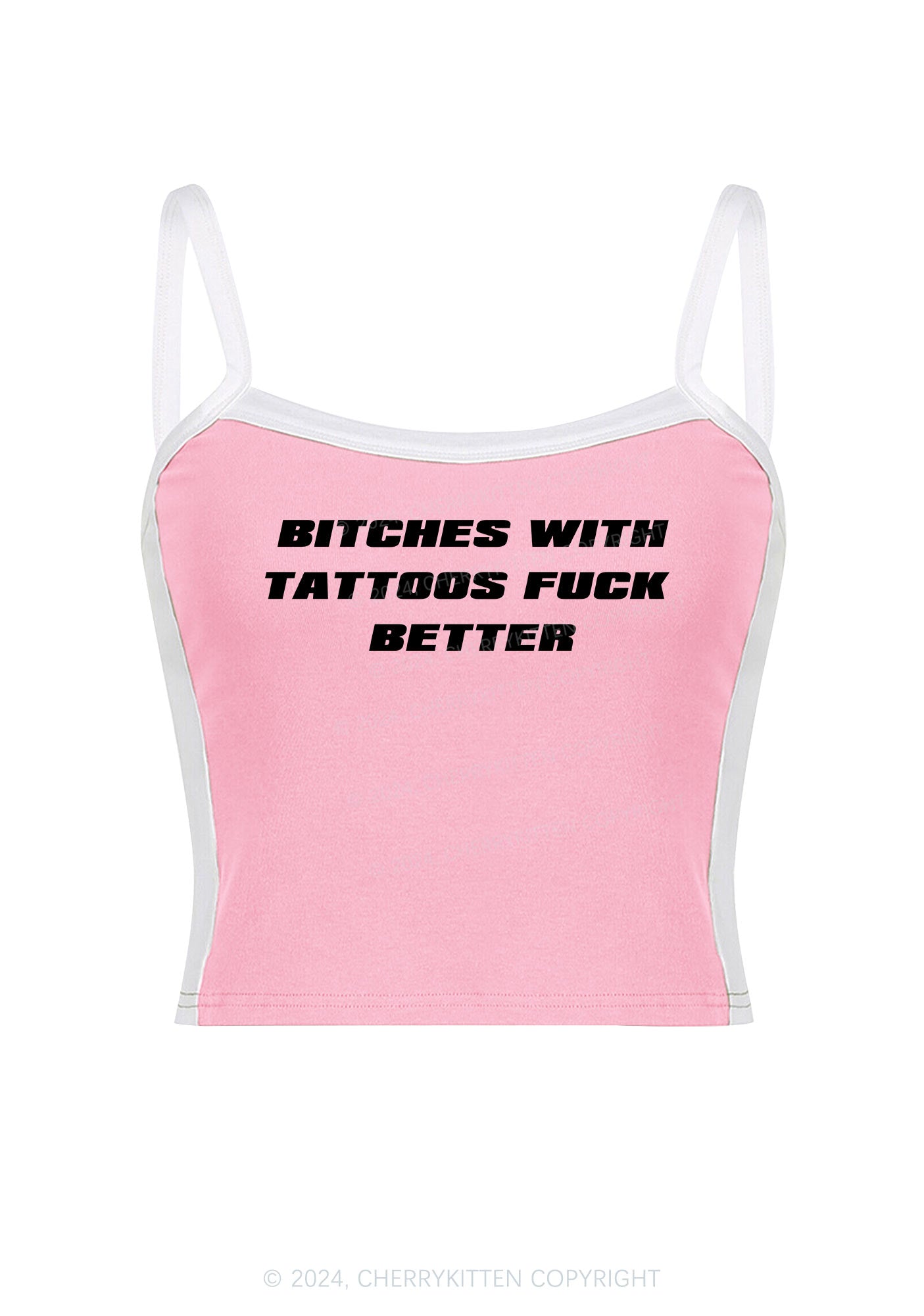 Bxxches With Tattoos Fxxk Better Y2K Color Block Crop Cami Top Cherrykitten