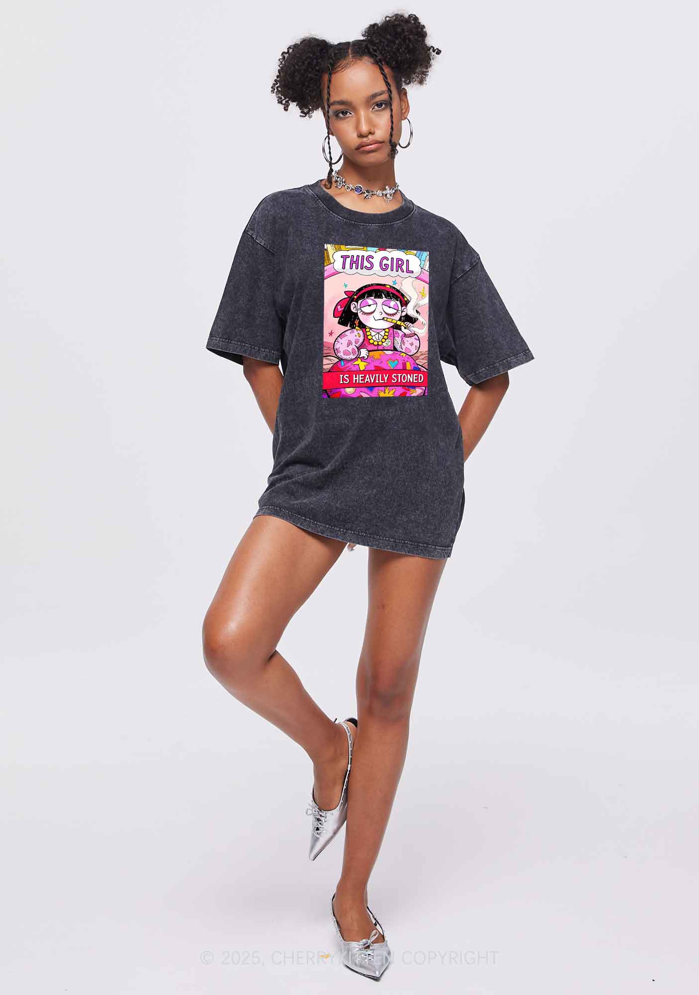 This Girl Is Heavily Stoned Y2K Washed Tee Cherrykitten