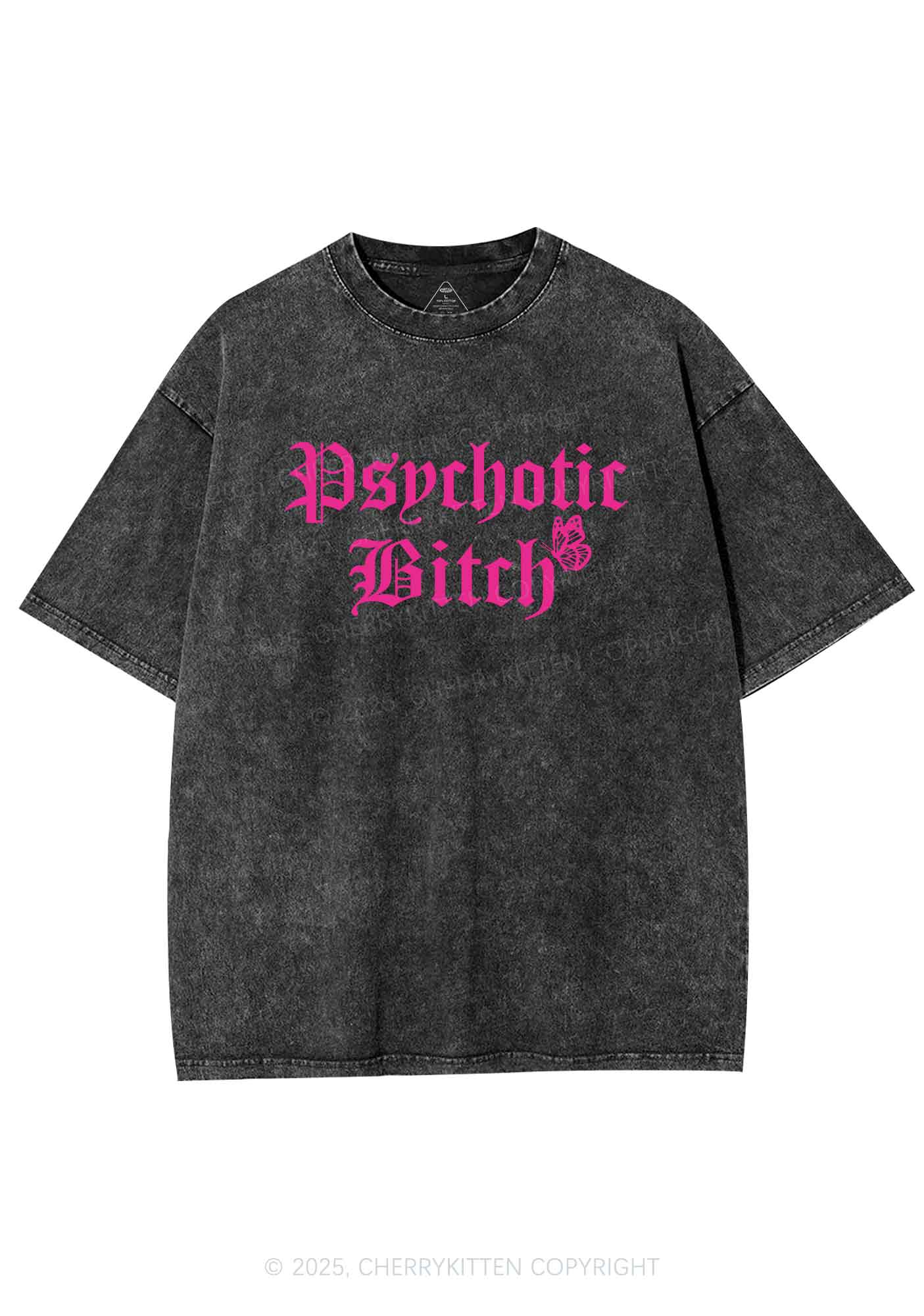 Psychotic Bxxch Y2K Washed Tee Cherrykitten