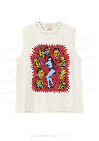 Halloween Vampira And Monsters Y2K Washed Tank Cherrykitten