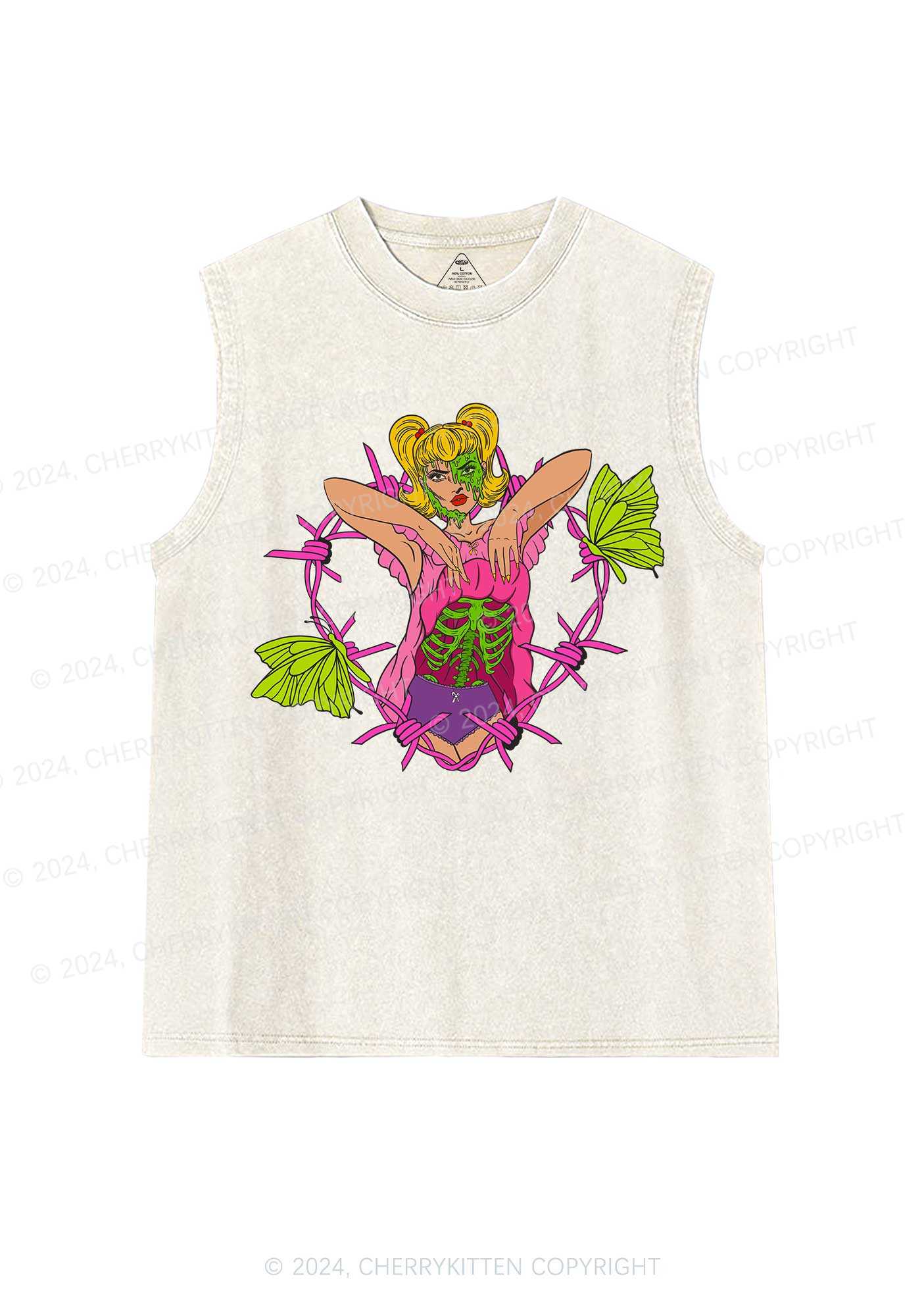 Halloween Green Skeleton Y2K Washed Tank Cherrykitten