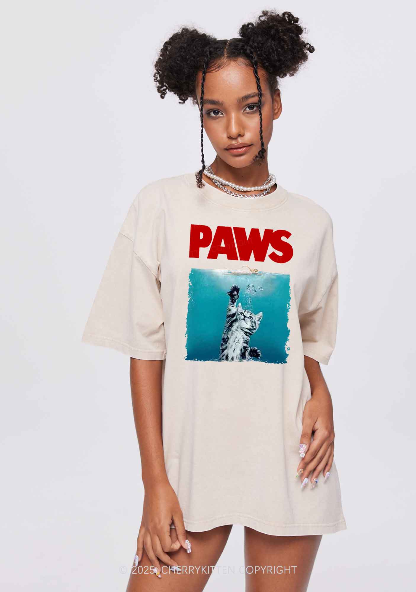 Paws Jaws Cat Y2K Washed Tee Cherrykitten