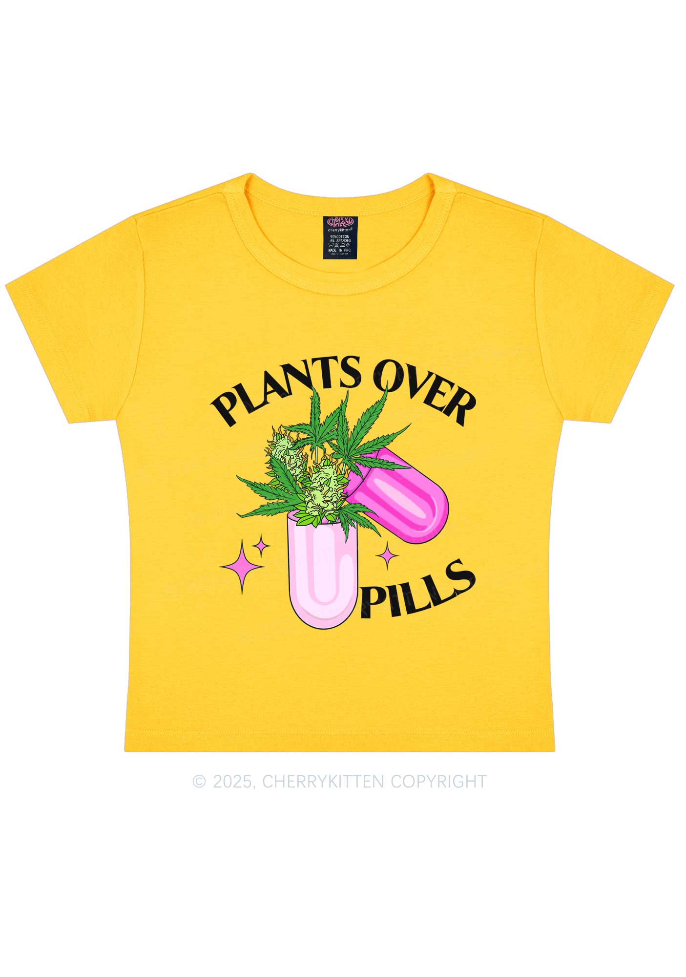 Plants Over Pills Y2K Baby Tee Cherrykitten