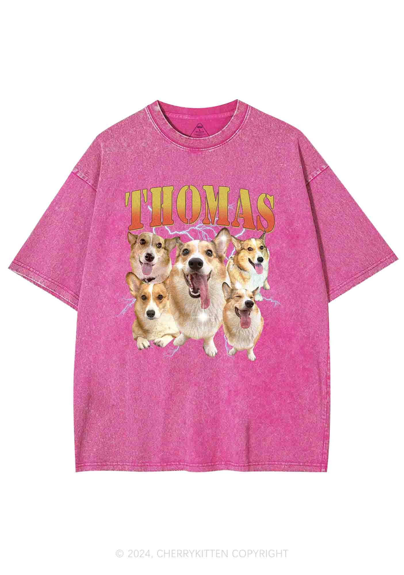 Custom Pet Photo Y2K Washed Tee Cherrykitten