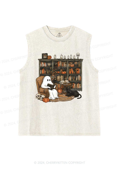 Halloween Ghost Reading Y2K Washed Tank Cherrykitten