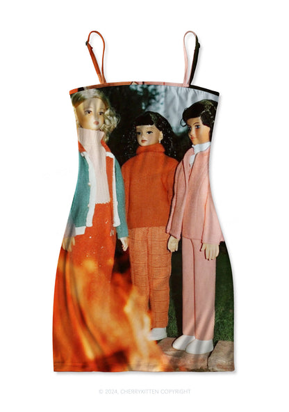 Girl Doll Y2K Print Slip Dress Cherrykitten