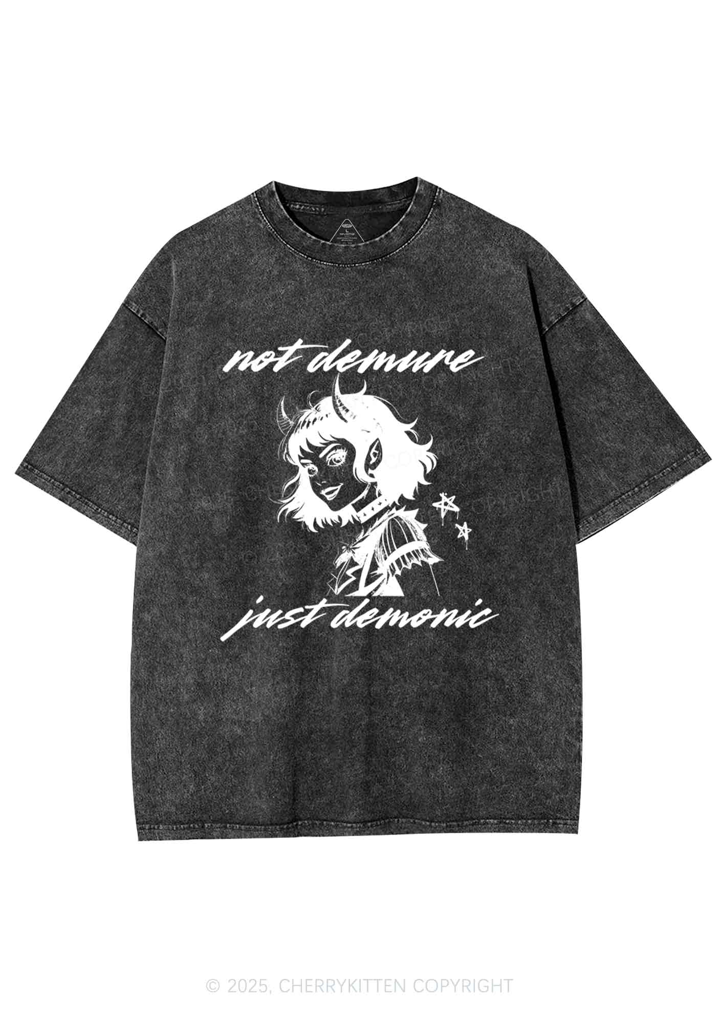 Not Demure Just Demonic Y2K Washed Tee Cherrykitten