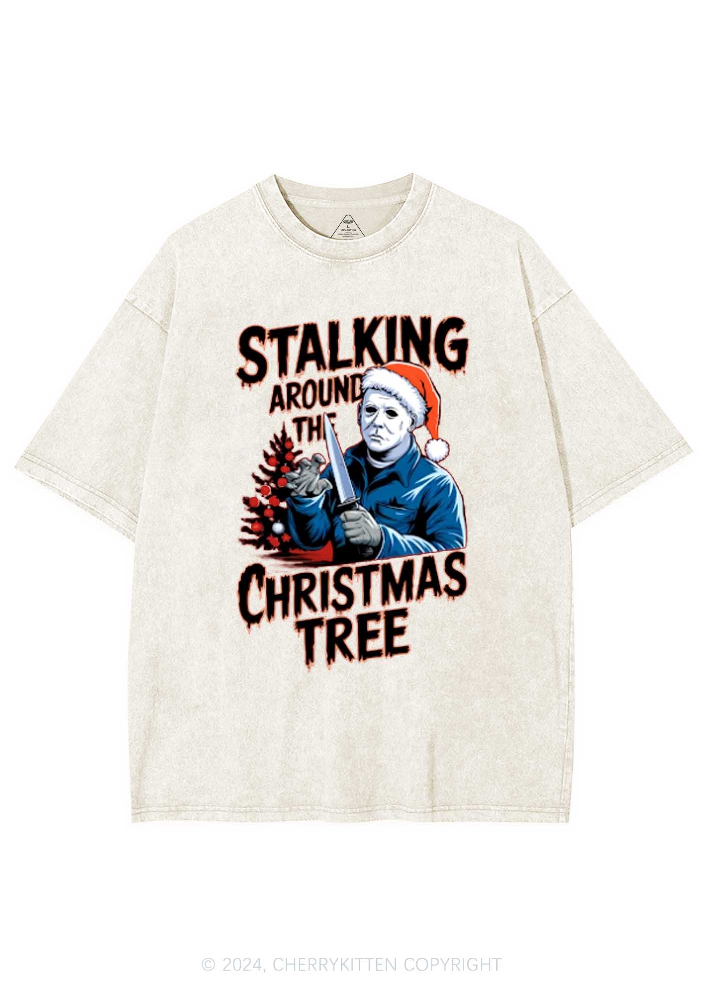 Stalking Around Christmas Tree Y2K Washed Tee Cherrykitten