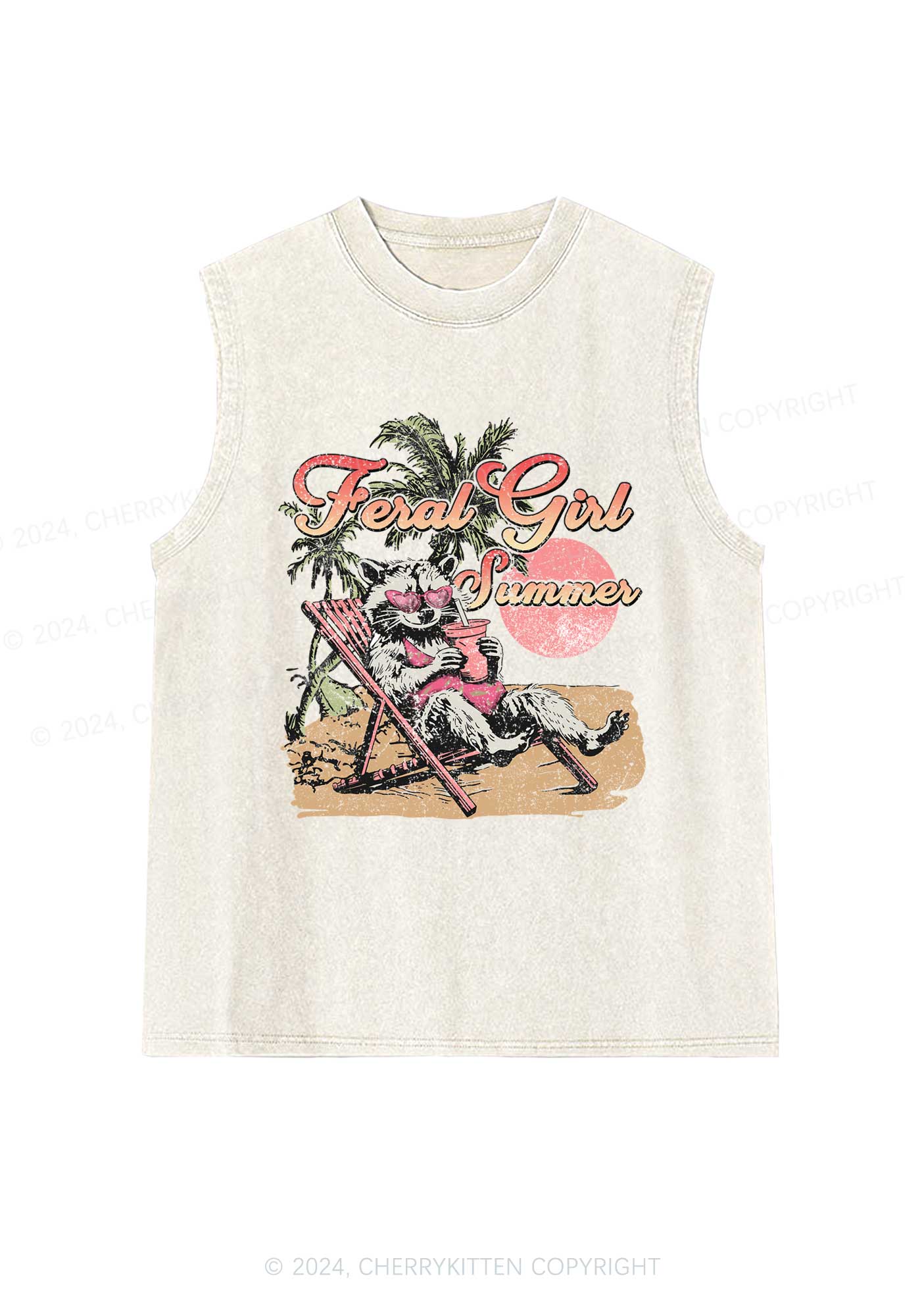 Feral Girl Summer Raccoon Y2K Washed Tank Cherrykitten