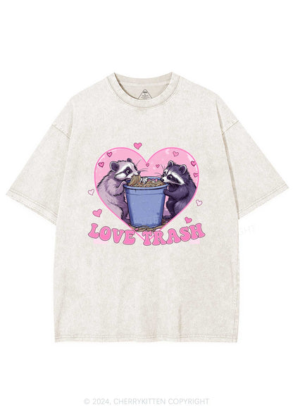 Love Trash Raccoon Y2K Valentine's Day Washed Tee Cherrykitten