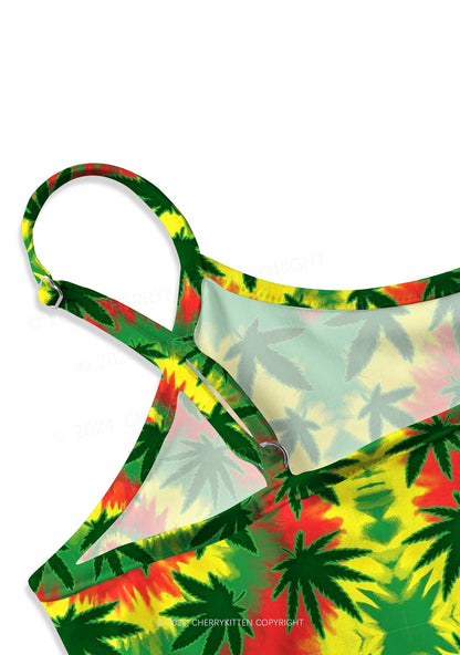 Trippy Leaves Y2K Print Cami Crop Top Cherrykitten