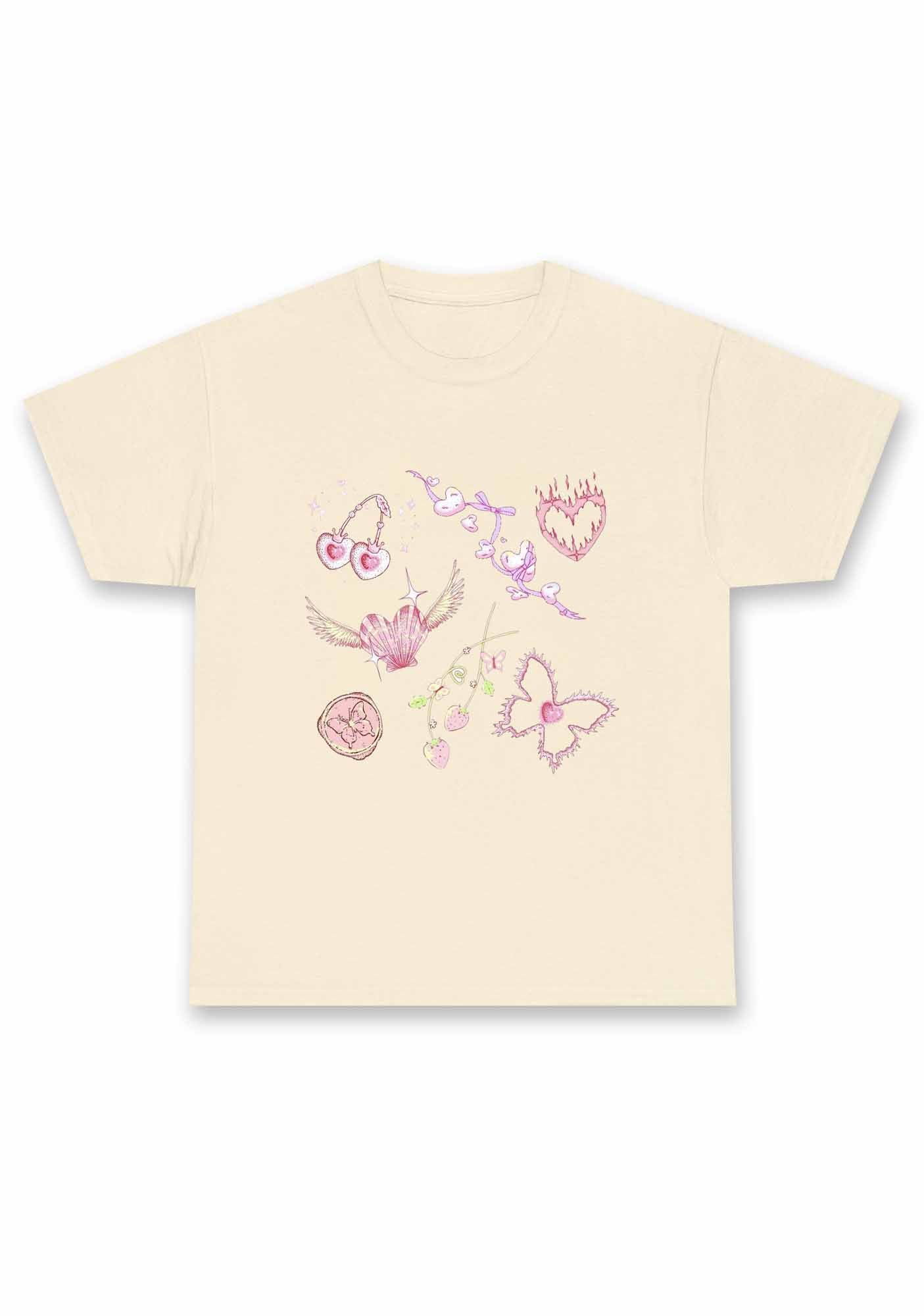 Pink Heart Butterfly Cherry Strawberry Chunky Shirt