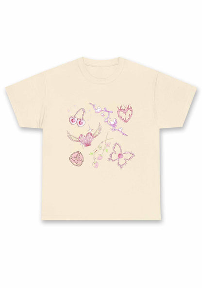 Pink Heart Butterfly Cherry Strawberry Chunky Shirt