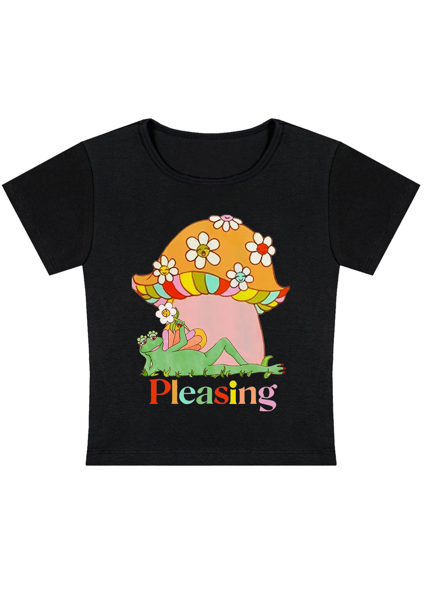 Curvy Pleasing Flowers Mushroom Frog Baby Tee