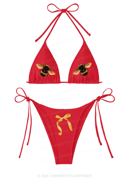 Bee Y2K Halter Triangle Bikini Set Cherrykitten