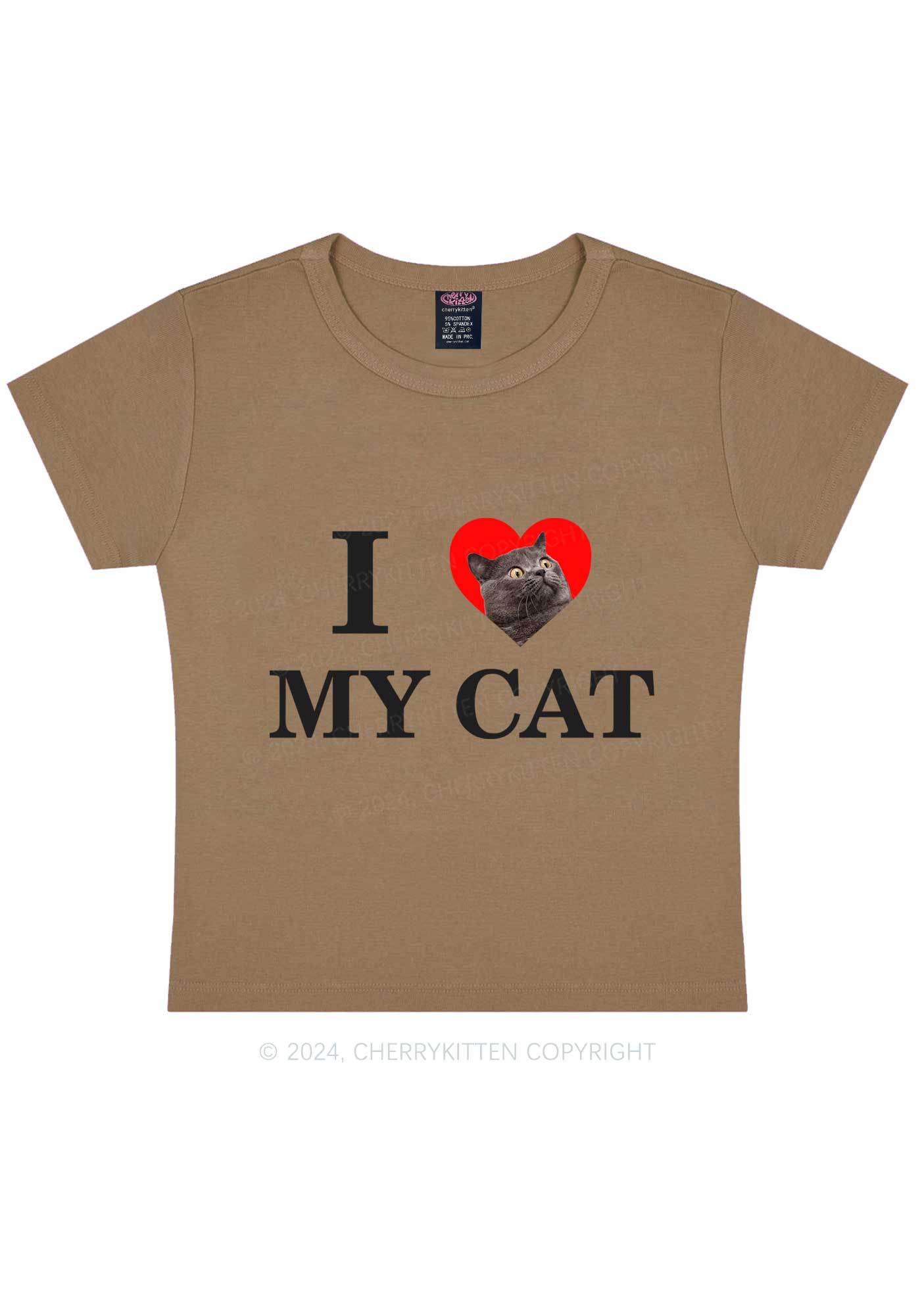 I Love My Cat Custom Photo Y2K Baby Tee Cherrykitten