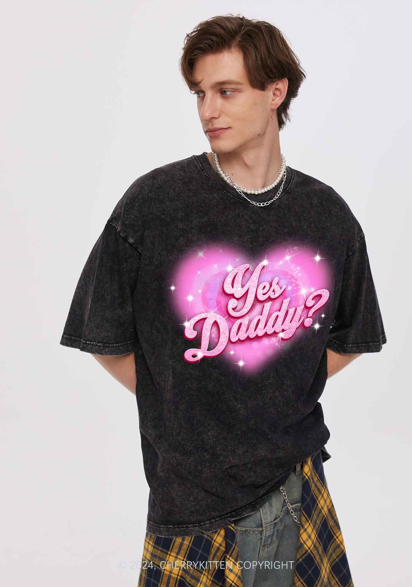 Pink Yes Daddy Y2K Valentine's Day Washed Tee Cherrykitten