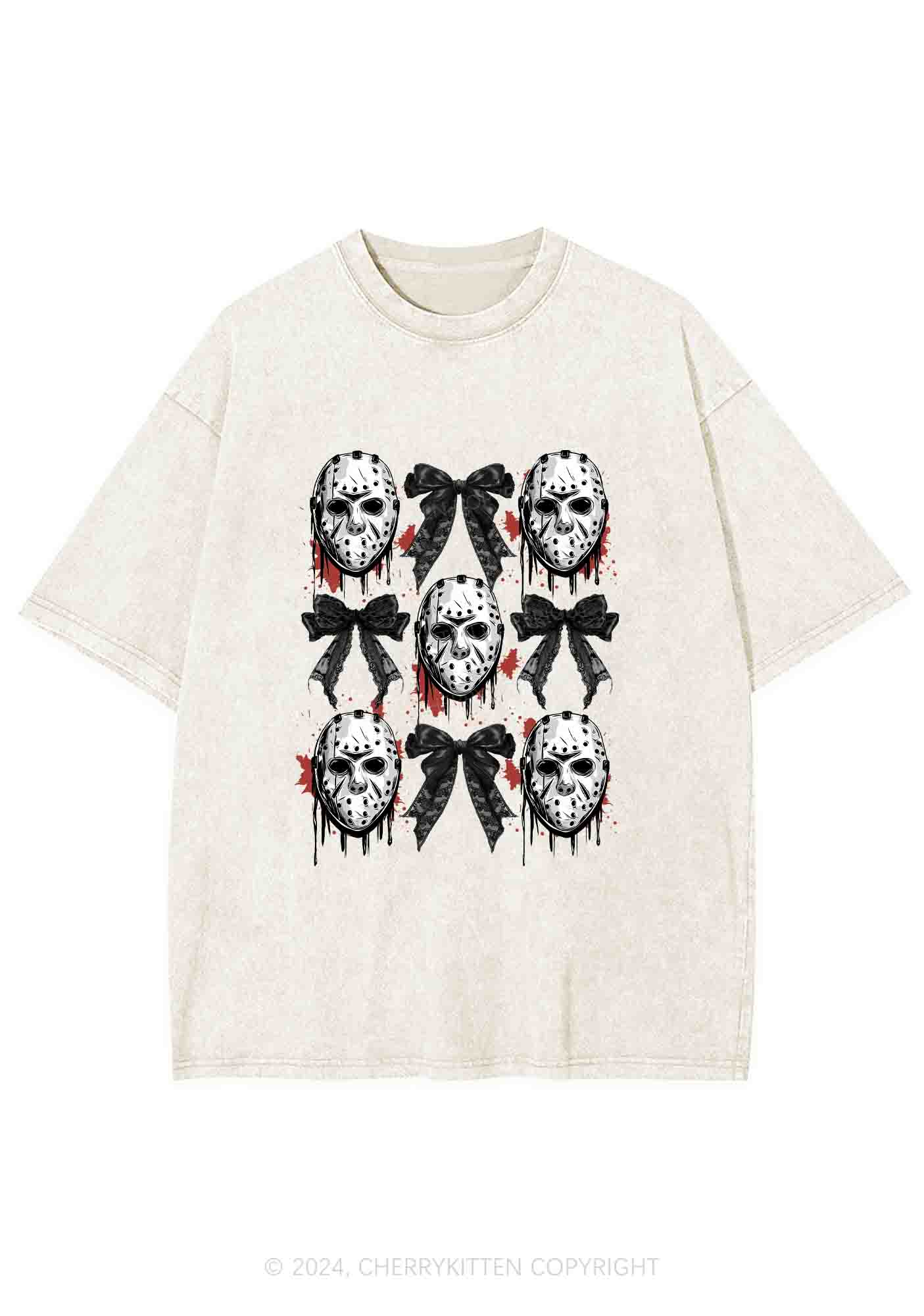 Halloween Mask Bow Y2K Washed Tee Cherrykitten