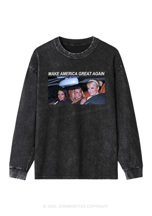 Make America Great Again Y2K Washed Long Sleeves Cherrykitten