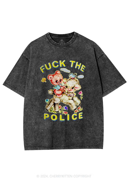 Baby Sheep Fxxk Police Y2K Washed Tee Cherrykitten