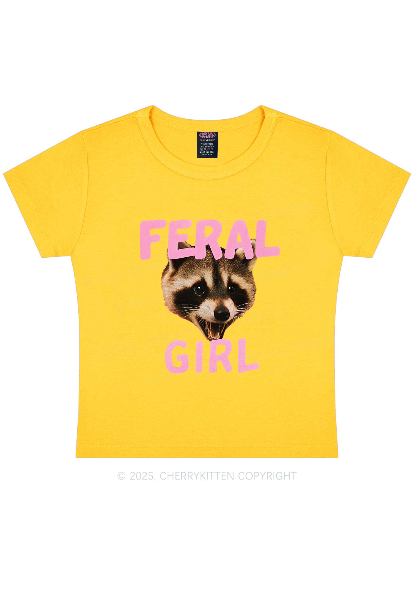 Feral Girl Raccoon Y2K Baby Tee Cherrykitten