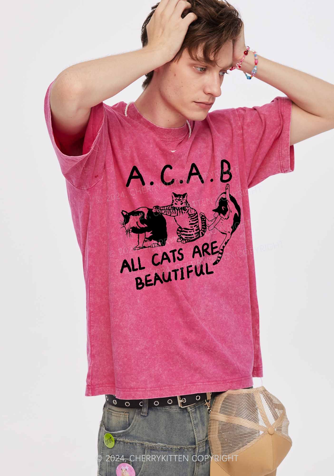 ACAB Cats Y2K Washed Tee Cherrykitten