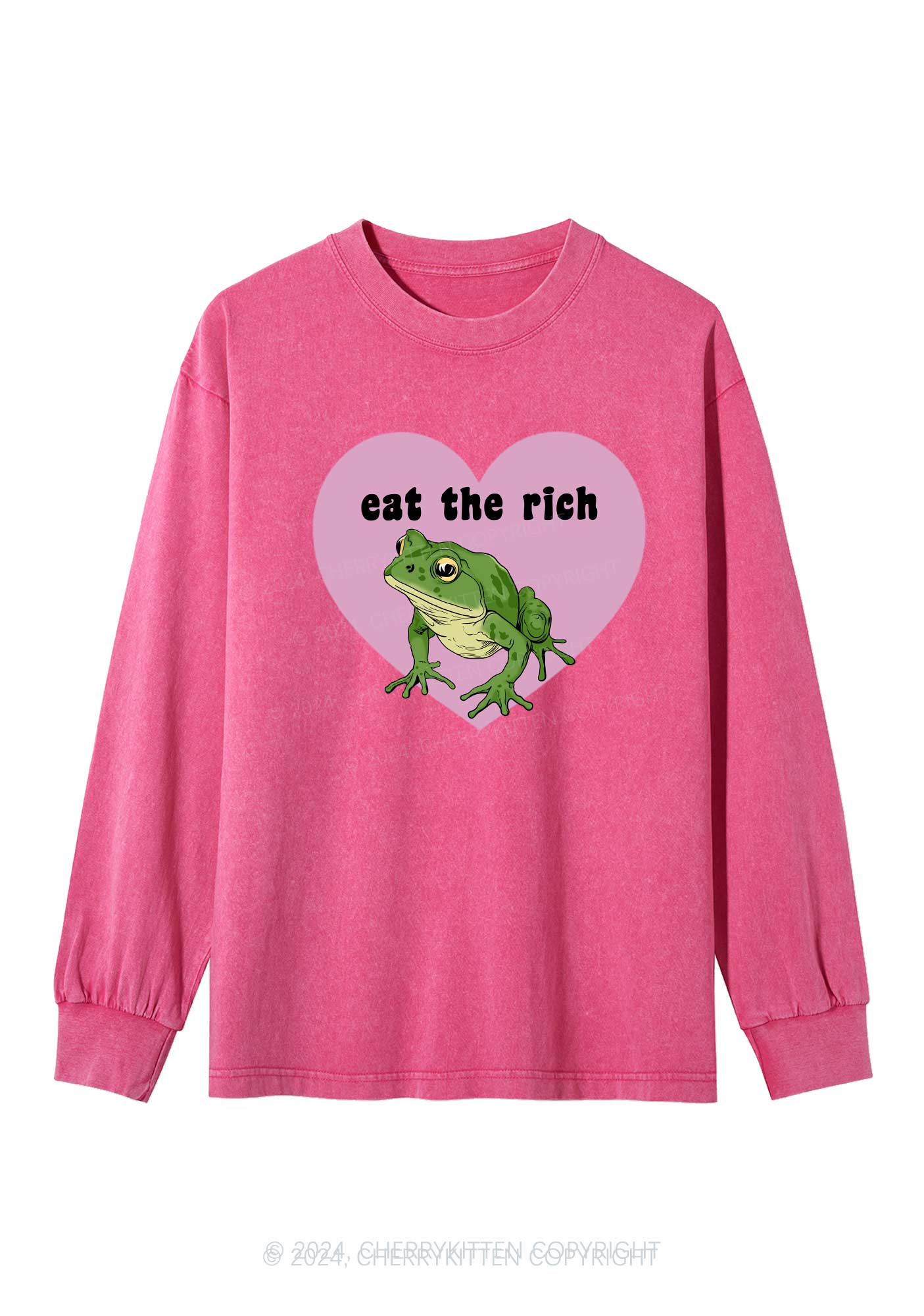 Eat The Rich Frog Y2K Washed Long Sleeves Cherrykitten