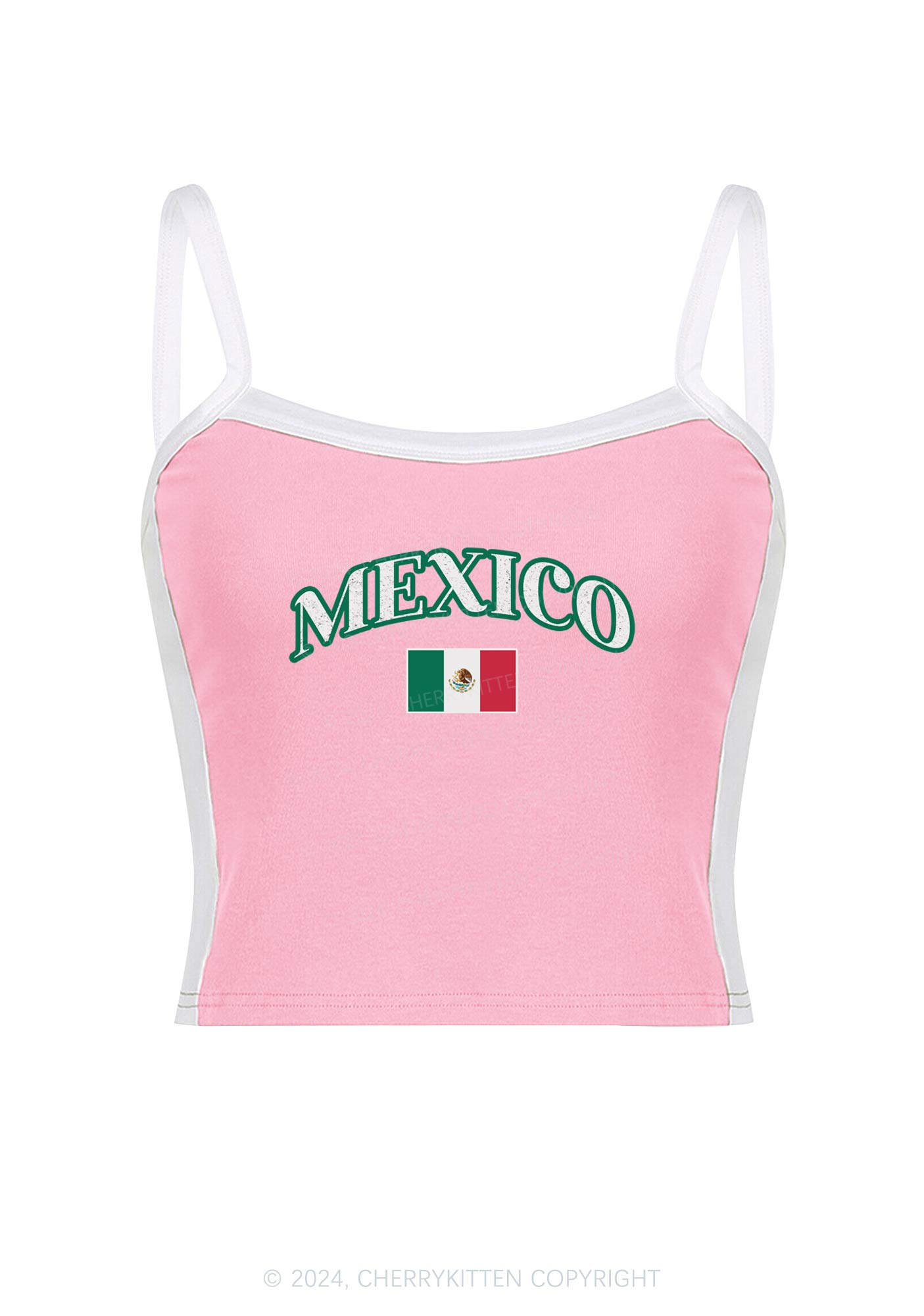 Mexico Y2K Color Block Crop Cami Top Cherrykitten