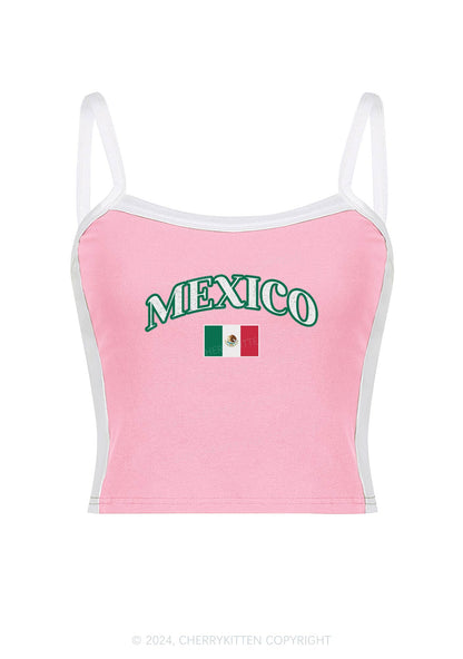 Mexico Y2K Color Block Crop Cami Top Cherrykitten