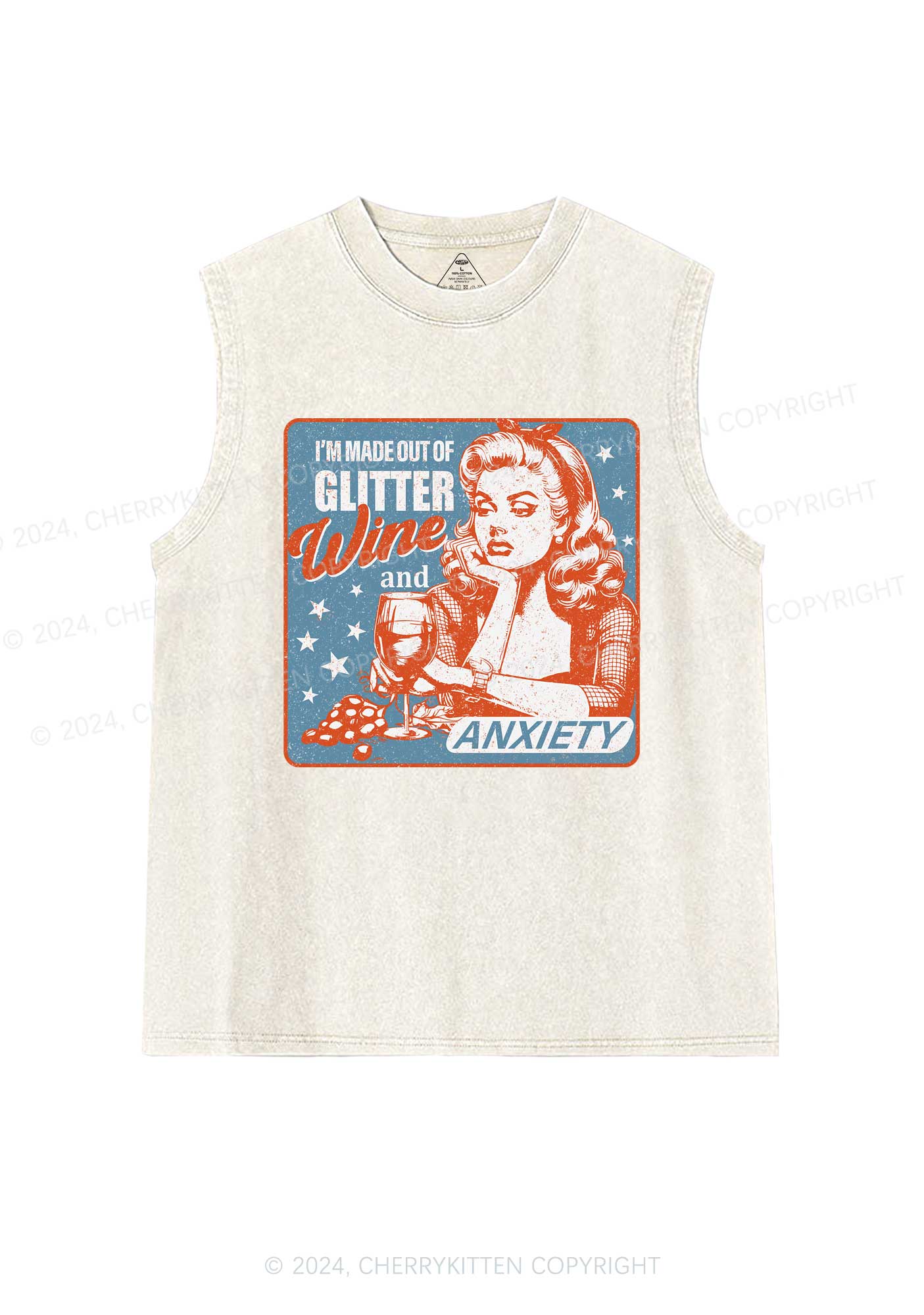 Glitter Wine And Anxiety Y2K Washed Tank Cherrykitten