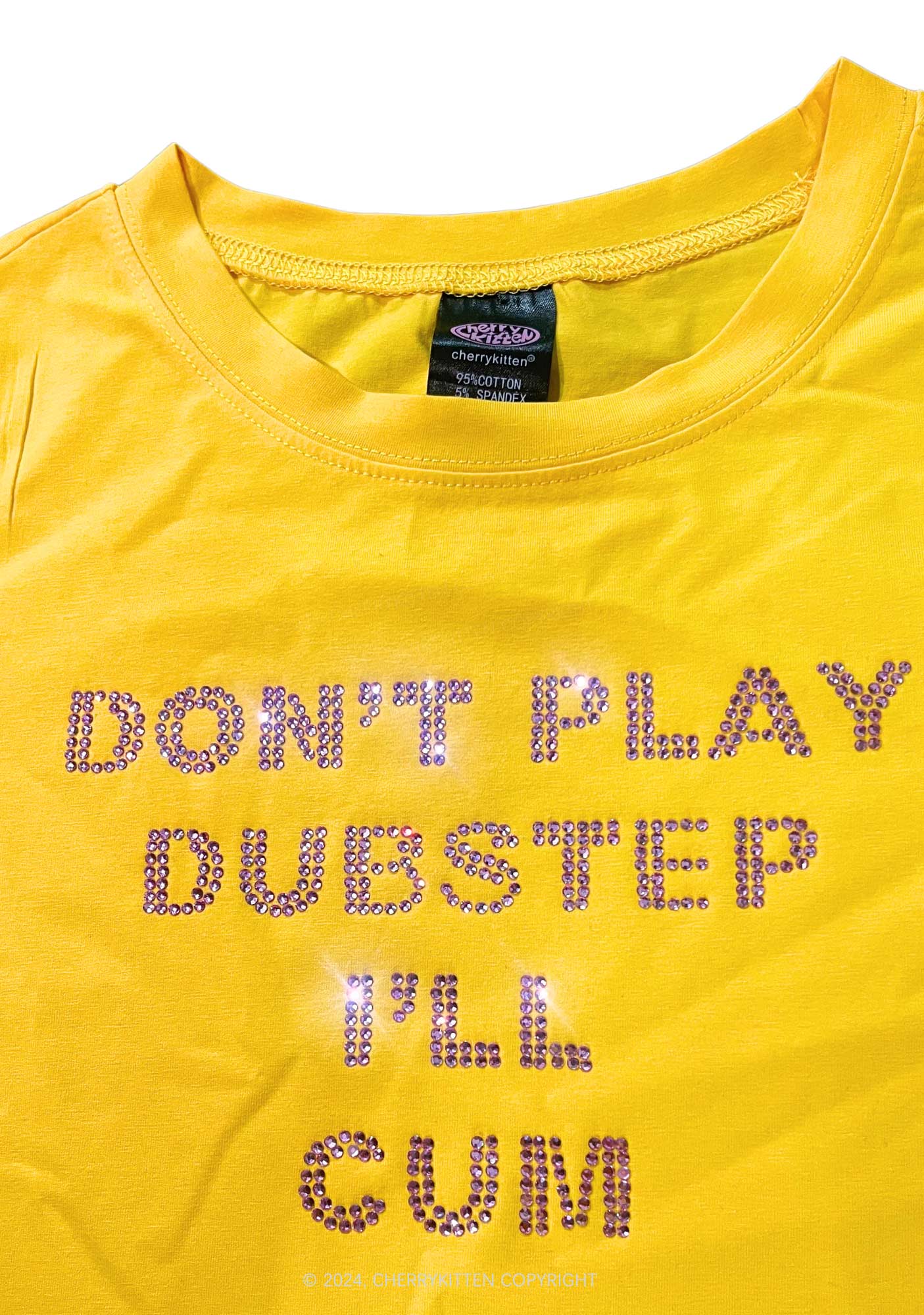 Rhinestone Dont Play Dubstep Y2K Baby Tee Cherrykitten